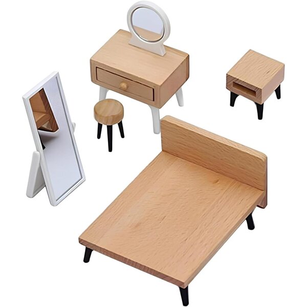Set Miniature 5 Pezzi Mobili Sala per Casa delle Bambole per Bambini in Legno e Plastica