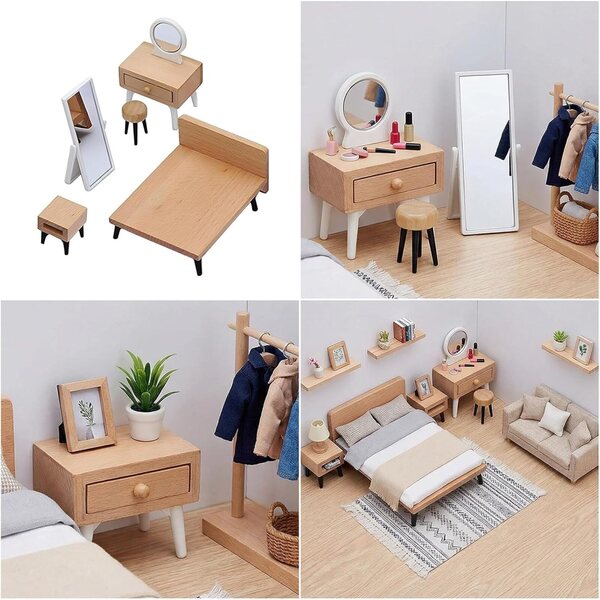 Miniatur-Set, 5-teilig, Möbelzimmer für Puppenhaus für Kinder aus Holz und Kunststoff