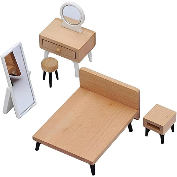 Miniatur-Set, 5-teilig, Möbelzimmer für Puppenhaus für Kinder aus Holz und Kunststoff