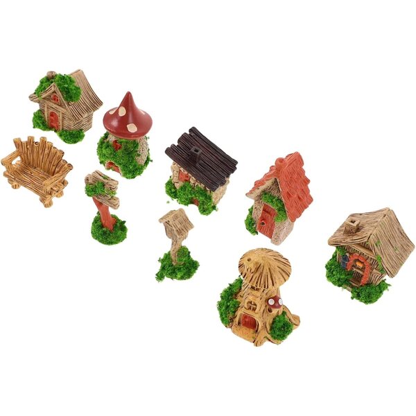 9-teiliges Set aus Minihäusern und Gartenzubehör für Dekoration und Heimwerker