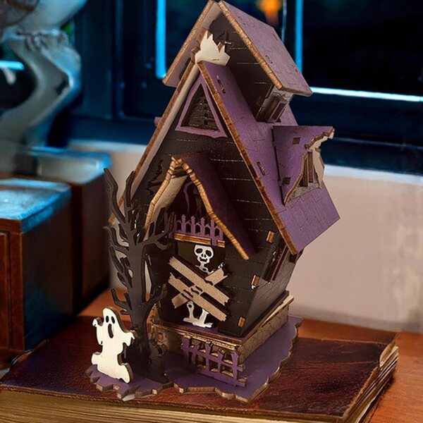 3D-beleuchtetes Spukhaus – rustikale Halloween-Dekoration für Zuhause und Partys