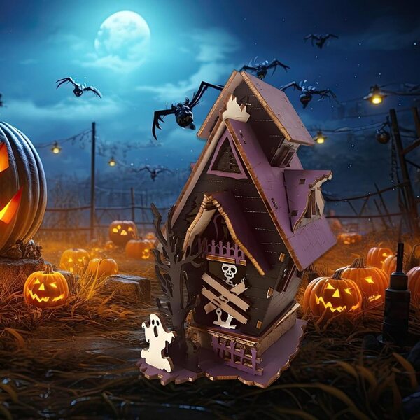 3D-beleuchtetes Spukhaus – rustikale Halloween-Dekoration für Zuhause und Partys