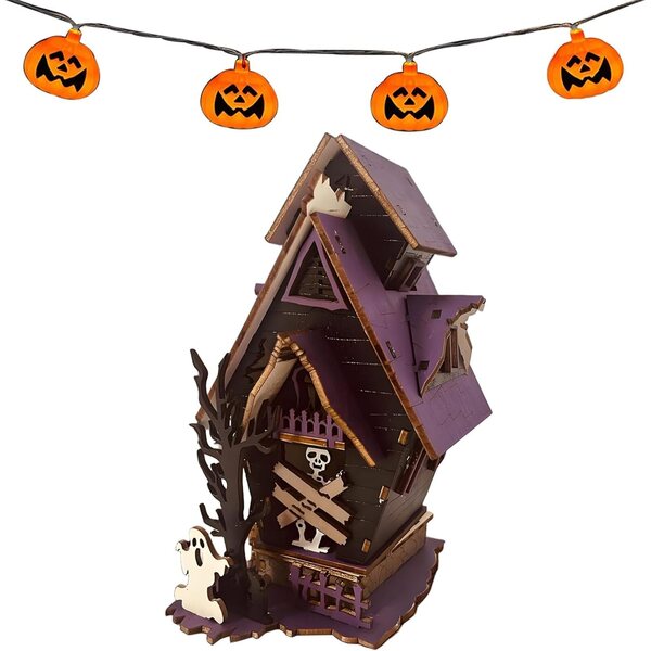 3D-beleuchtetes Spukhaus – rustikale Halloween-Dekoration für Zuhause und Partys