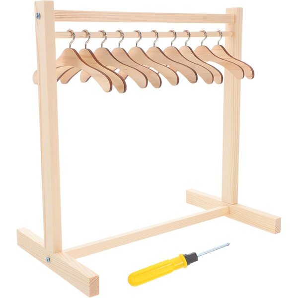 ERINGOGO Set Porta Abiti in Legno per Bambole con 10 Mini Gruccie Antiscivolo 30 cm