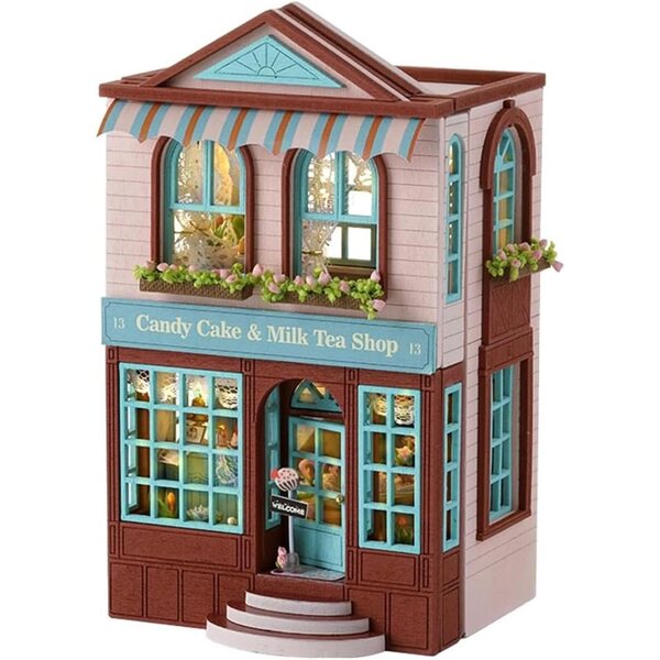 Bausatz für ein Miniatur-Holzhaus mit Süßigkeiten- und Milchtee-Thema, perfektes Geschenk