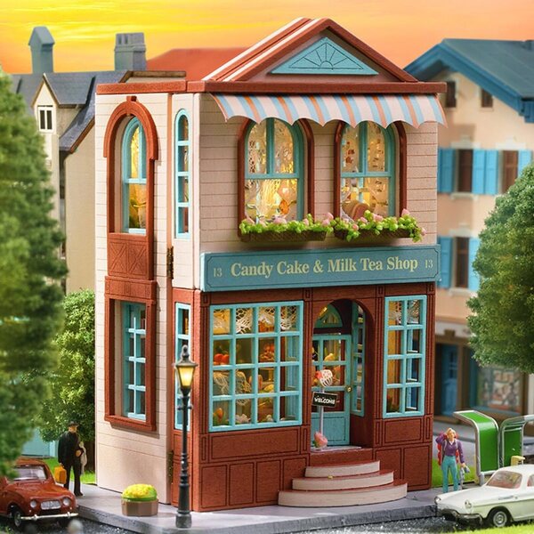 Bausatz für ein Miniatur-Holzhaus mit Süßigkeiten- und Milchtee-Thema, perfektes Geschenk