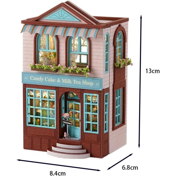 Bausatz für ein Miniatur-Holzhaus mit Süßigkeiten- und Milchtee-Thema, perfektes Geschenk
