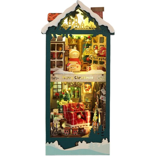 Kit Natale Book Nook in Legno e Carta, Miniatura Decorativa per Interni 18,5x13x27,5cm