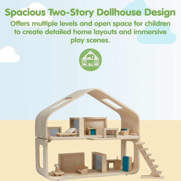 PlanToys Casa delle Bambole in Legno Sostenibile per Bambini da 3 Anni