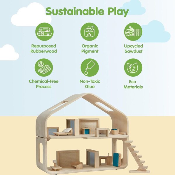 PlanToys Casa delle Bambole in Legno Sostenibile per Bambini da 3 Anni