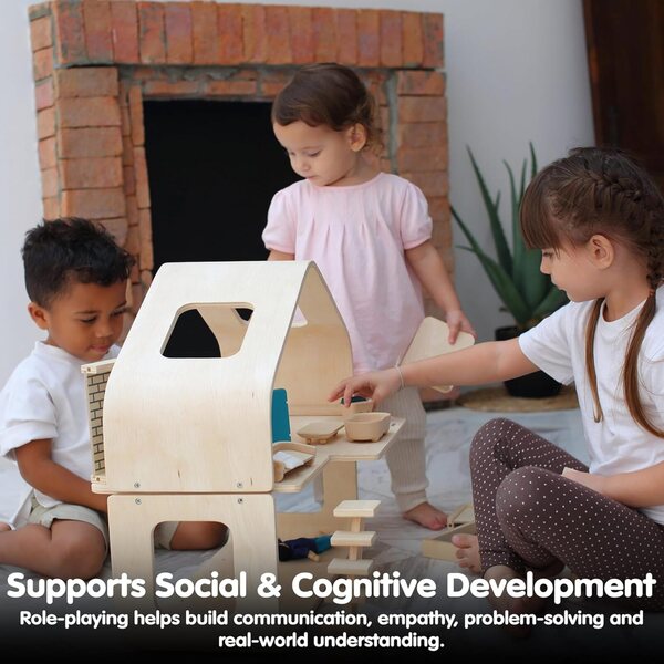 PlanToys Casa delle Bambole in Legno Sostenibile per Bambini da 3 Anni