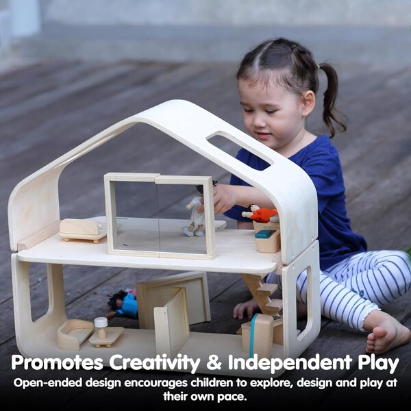 PlanToys Casa delle Bambole in Legno Sostenibile per Bambini da 3 Anni