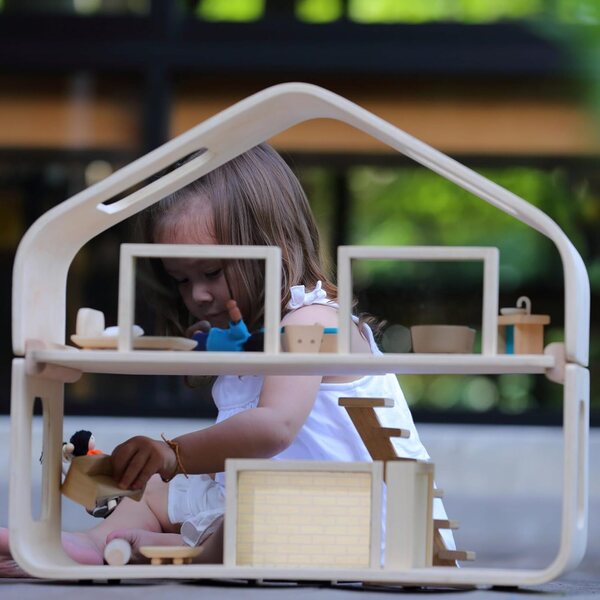 PlanToys Casa delle Bambole in Legno Sostenibile per Bambini da 3 Anni