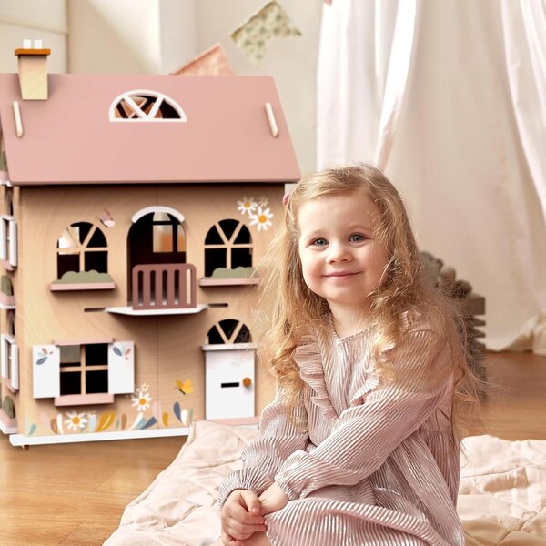 Speedy Monkey Flowers Cottage: Set casa delle bambole in legno colorato con mobili FSC per bambini