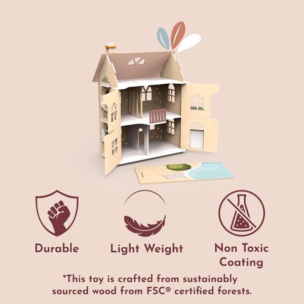 Speedy Monkey Flowers Cottage: Set casa delle bambole in legno colorato con mobili FSC per bambini