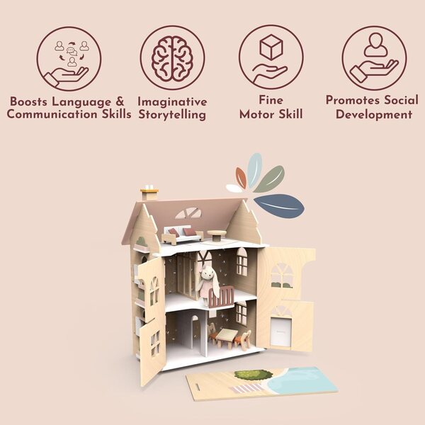 Speedy Monkey Flowers Cottage: Set casa delle bambole in legno colorato con mobili FSC per bambini
