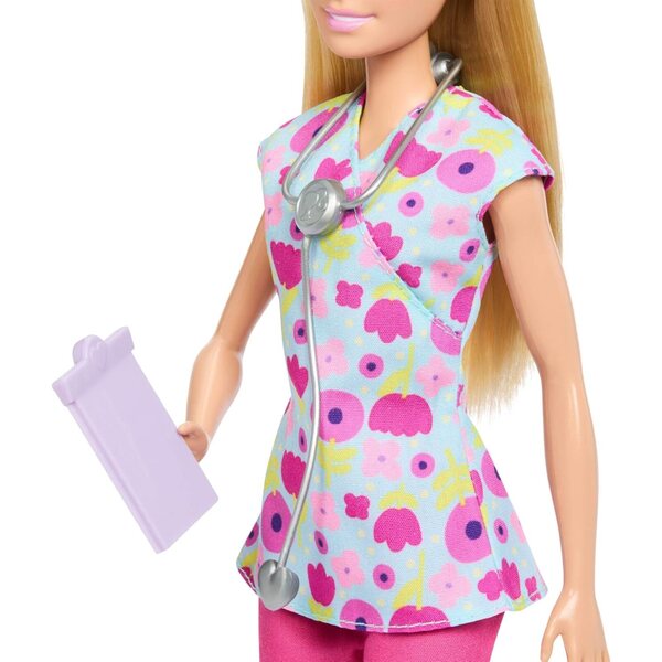 Barbie-Kinderarzt-Spielset mit Puppe in OP-Kleidung, 2 Puppen und Zubehör