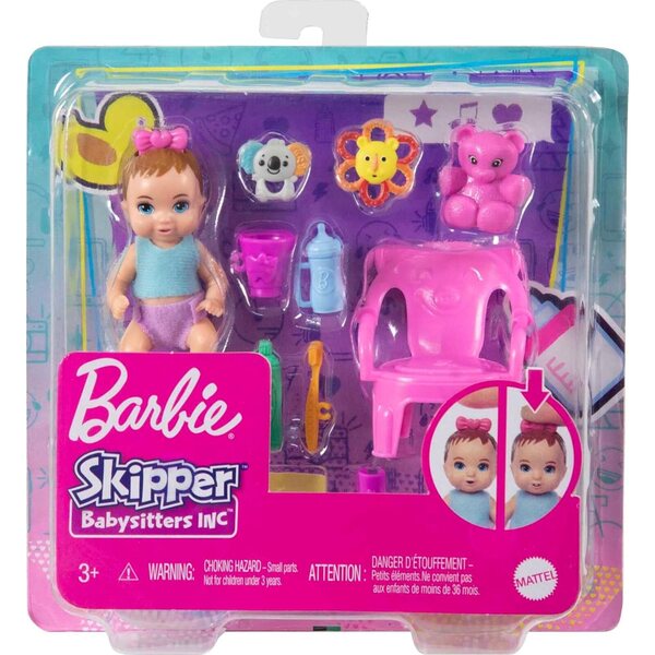 Barbie Skipper Babysitter-Set mit Babypuppe, Zahnfunktion und Zubehör für 3+ Jahre