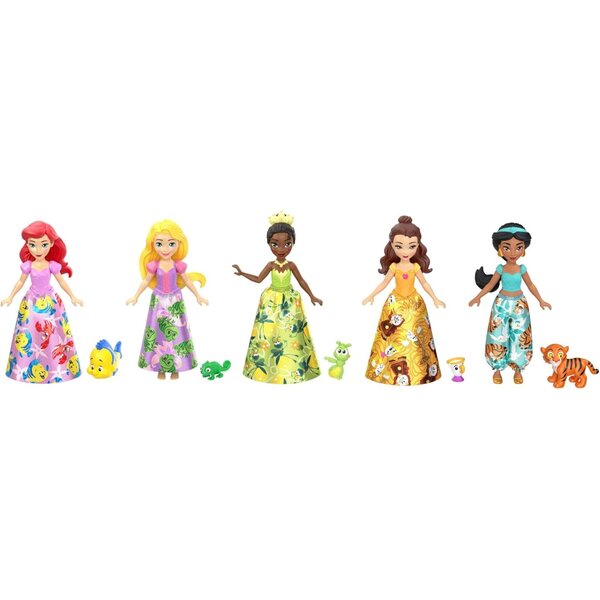 Disney Princess Set bestehend aus 5 mobilen Puppen mit abnehmbarer Kleidung und 5 Freundfiguren