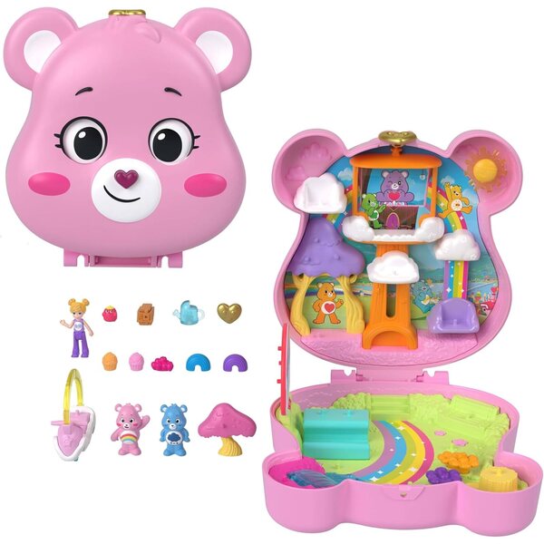 Polly Pocket x Glücksbärchi: Set mit Puppen, Spielzeugautos und thematischem Zubehör