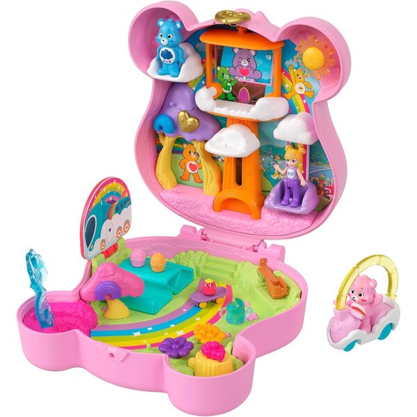 Polly Pocket x Glücksbärchi: Set mit Puppen, Spielzeugautos und thematischem Zubehör
