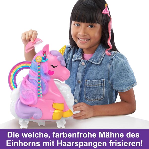 Polly Pocket Regenbogen-Einhorn-Friseurkopf mit 2 Puppen und über 25 Accessoires