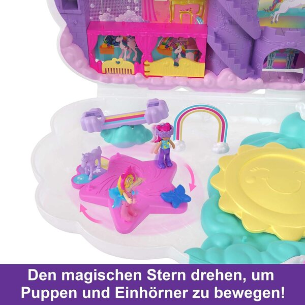 Polly Pocket Regenbogen-Einhorn-Friseurkopf mit 2 Puppen und über 25 Accessoires