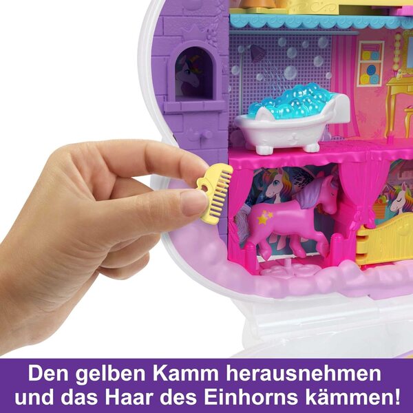 Polly Pocket Regenbogen-Einhorn-Friseurkopf mit 2 Puppen und über 25 Accessoires