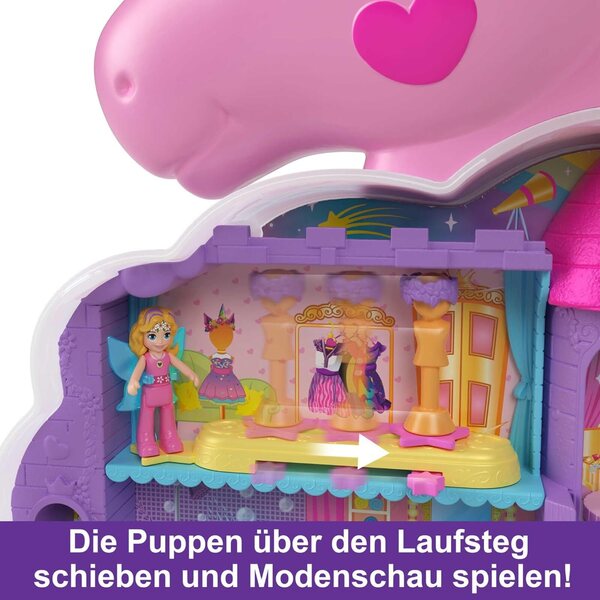 Polly Pocket Regenbogen-Einhorn-Friseurkopf mit 2 Puppen und über 25 Accessoires