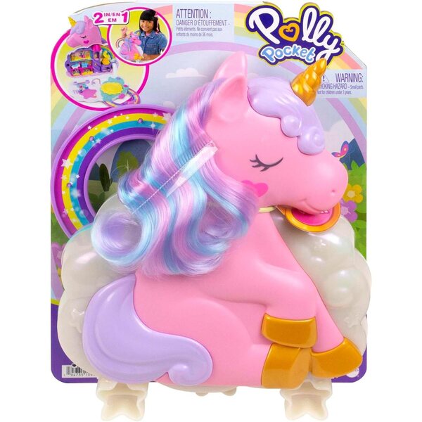 Polly Pocket Regenbogen-Einhorn-Friseurkopf mit 2 Puppen und über 25 Accessoires