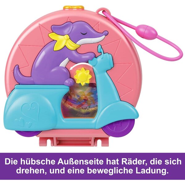 Polly Pocket Adventure Moped-Schatulle mit 2 Puppen und Zubehör für Reisespiele