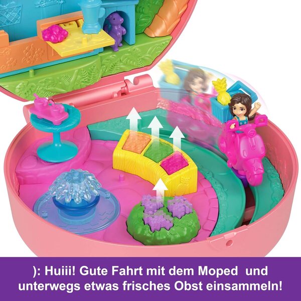 Polly Pocket Adventure Moped-Schatulle mit 2 Puppen und Zubehör für Reisespiele