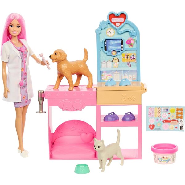 Barbie Tierkrankenstation Spielset mit mehr als 10 Zubehörteilen und rosa Puppe