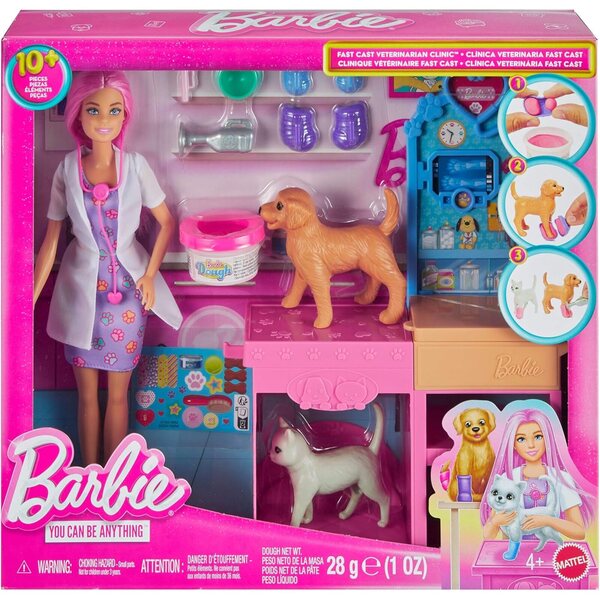 Barbie Tierkrankenstation Spielset mit mehr als 10 Zubehörteilen und rosa Puppe