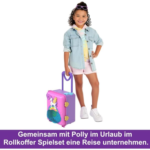 Polly Pocket Pollyville Urlaub im Rollkoffer mit 4 Puppen, 25+ Accessoires und 3-stöckigem Hotel