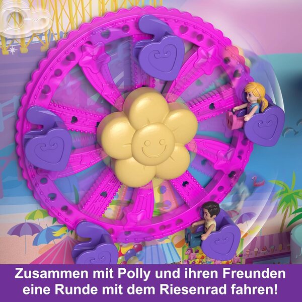 Polly Pocket Pollyville Urlaub im Rollkoffer mit 4 Puppen, 25+ Accessoires und 3-stöckigem Hotel
