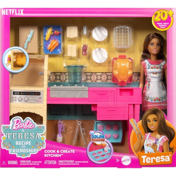 Barbie e Teresa set cucina con oltre 20 accessori e biscotti effetto colore