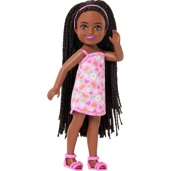 Barbie Club Chelsea Ari, 15 cm große Puppe mit Blumenkleid und rosa Sandalen