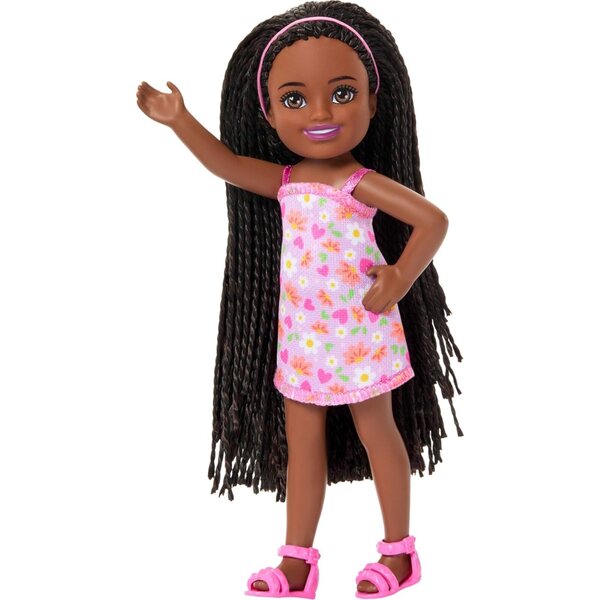 Barbie Club Chelsea Ari, 15 cm große Puppe mit Blumenkleid und rosa Sandalen