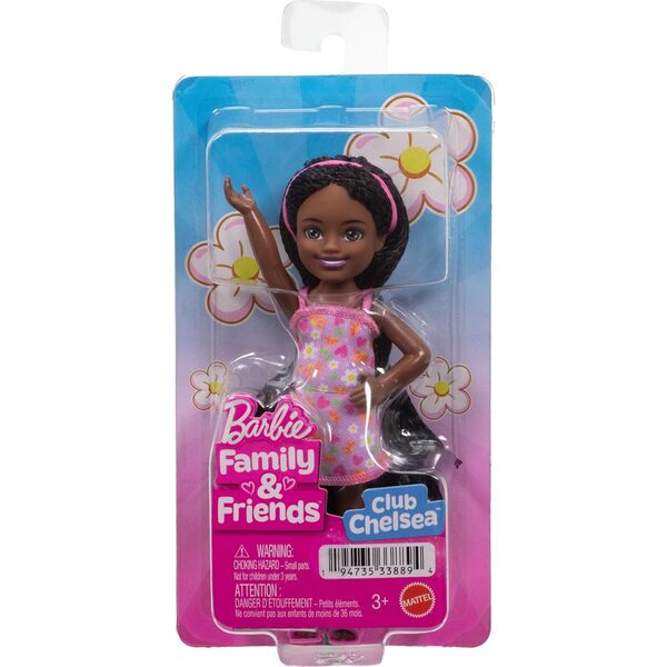 Barbie Club Chelsea Ari, 15 cm große Puppe mit Blumenkleid und rosa Sandalen