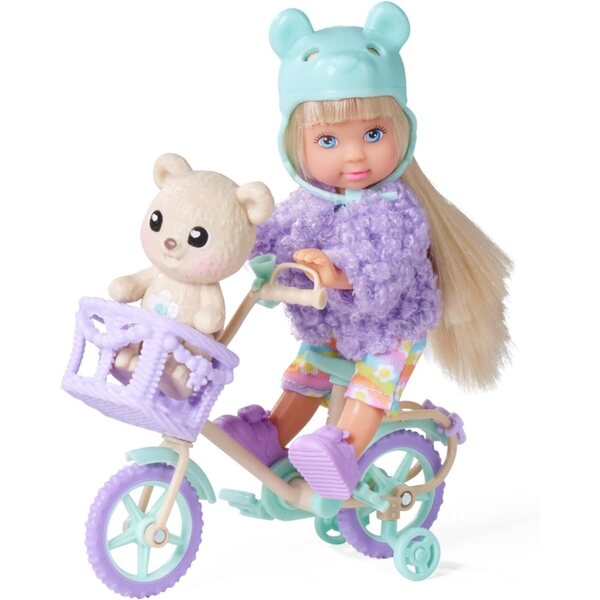 Evi Love Teddy-Fahrradspielzeug mit 12 cm großer Puppe, weicher Jacke, Fahrrad und Teddy