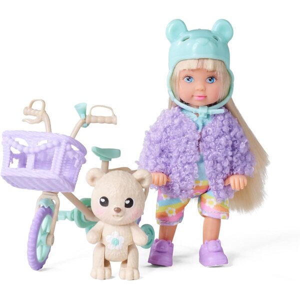 Evi Love Teddy-Fahrradspielzeug mit 12 cm großer Puppe, weicher Jacke, Fahrrad und Teddy