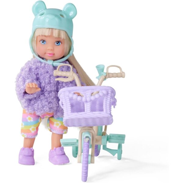 Evi Love Teddy-Fahrradspielzeug mit 12 cm großer Puppe, weicher Jacke, Fahrrad und Teddy