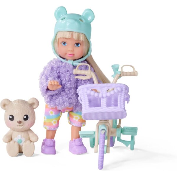 Evi Love Teddy-Fahrradspielzeug mit 12 cm großer Puppe, weicher Jacke, Fahrrad und Teddy