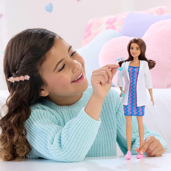 Barbie-Ärztin mit abnehmbarem Kleid und Zubehör für Rollenspiele