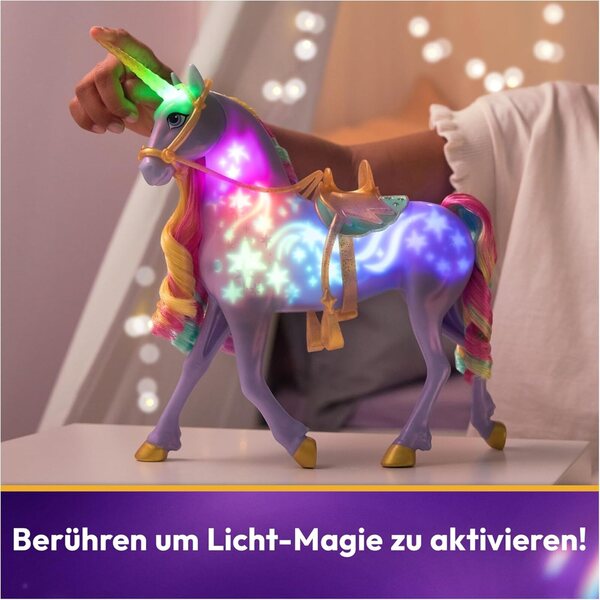Unicorn Academy Set Sophia und Wildstar mit Lichtern und Musik, Knöchelidepuppe 24 cm und Einhorn 28 cm