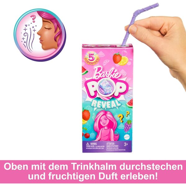 Barbie Pop Reveal Fruit Series mit 5 duftenden Überraschungen und sensorischem Spielzeug
