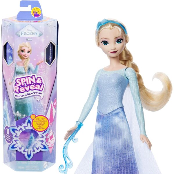 Mattel Disney Die Schneekönigin Elsa Spin & Reveal mit 11 Überraschungen und Zubehör