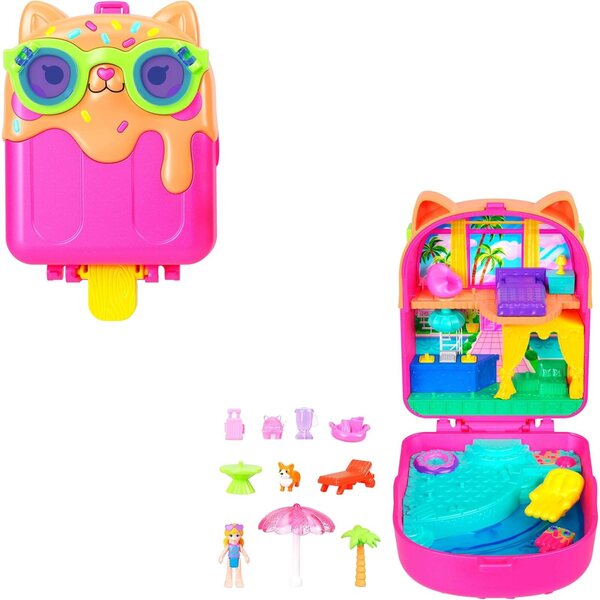 Polly Pocket Eiskätzchen-Schatulle mit Minipuppe und Zubehör für Kinder