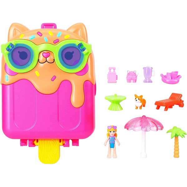 Polly Pocket Eiskätzchen-Schatulle mit Minipuppe und Zubehör für Kinder